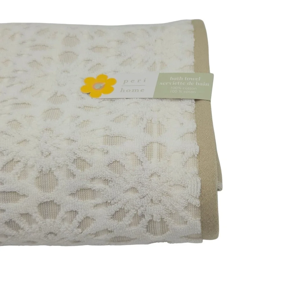 Peri Home 4pc Floral Embossed Cotton Towels Set 2‎ Bath 2 Hand Ivory Beige